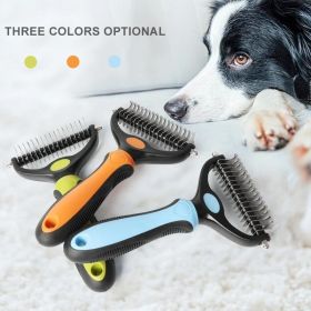 Professional Pet Deshedding Brush 2 Sided Dematting Dog Comb Cat Brush Rake Puppy Grooming Tools Undercoat Shedding Flying Hair (Color: Orange)